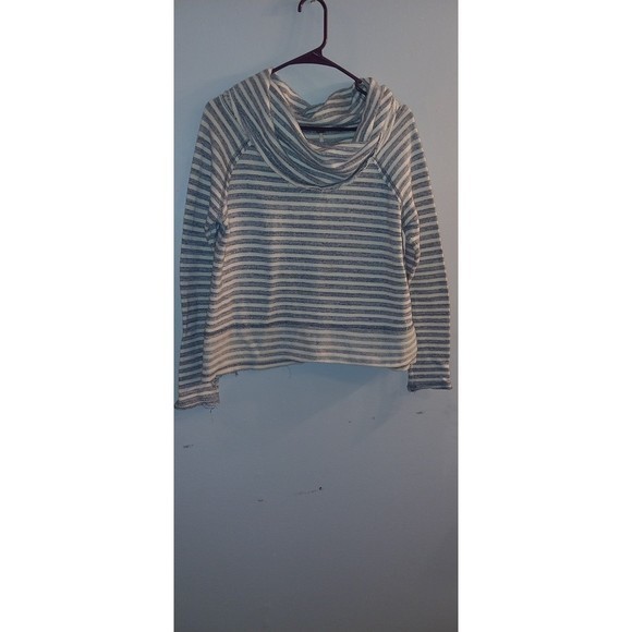 Free People Size Small Striped Cowl Neck Raw Hem Pullover - Picture 5 of 6